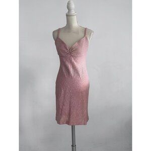 ST JOHN Evening by Marie Gray Vintage Pink Jeweled Stretch Knit Dress Size US 4